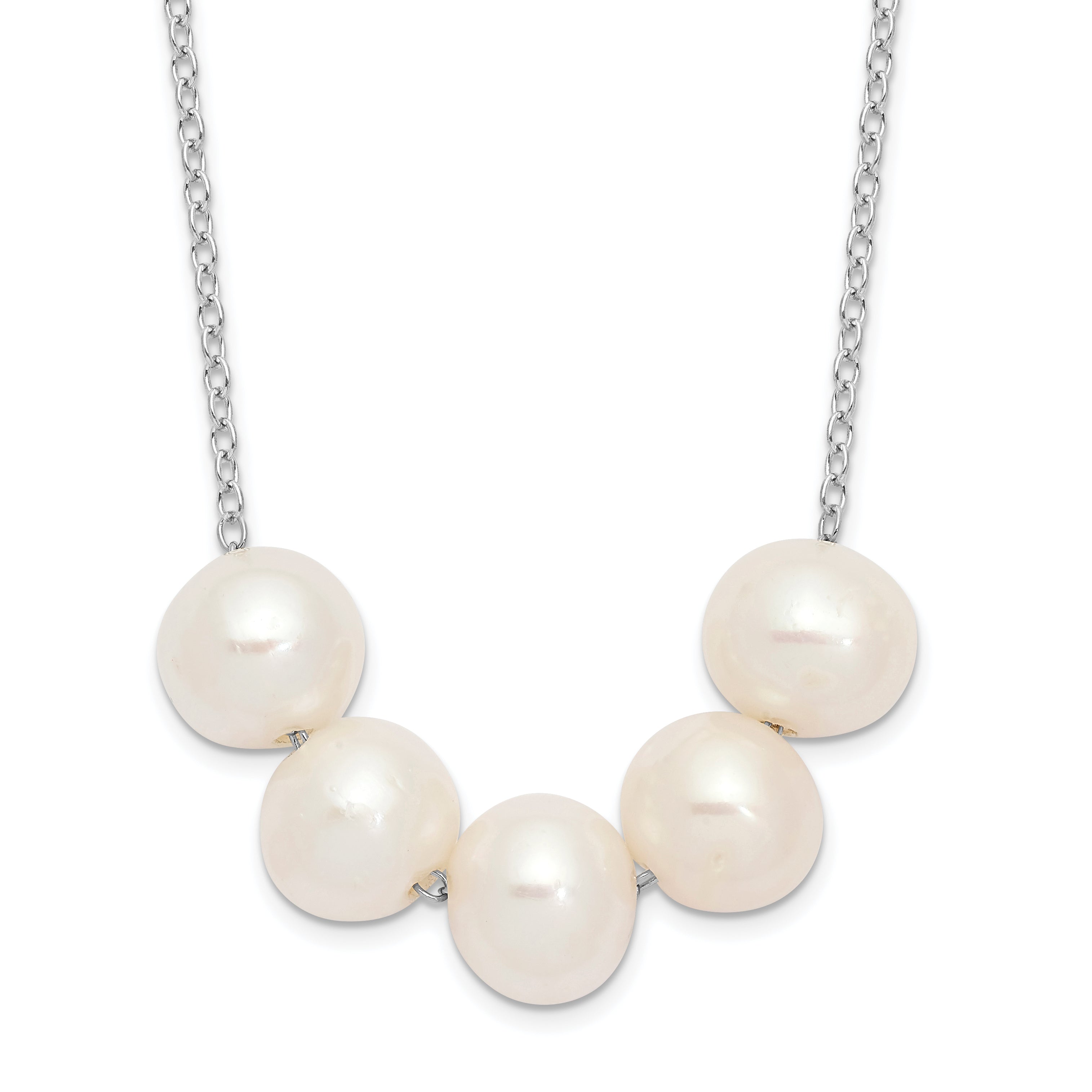 Sterling Silver Rhodium-Rhodium-Plated 7-8mm White Near-Round Freshwater Cultured Pearl 17 inch Necklace