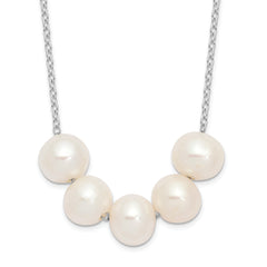 Sterling Silver Rhodium-Rhodium-Plated 7-8mm White Near-Round Freshwater Cultured Pearl 17 inch Necklace