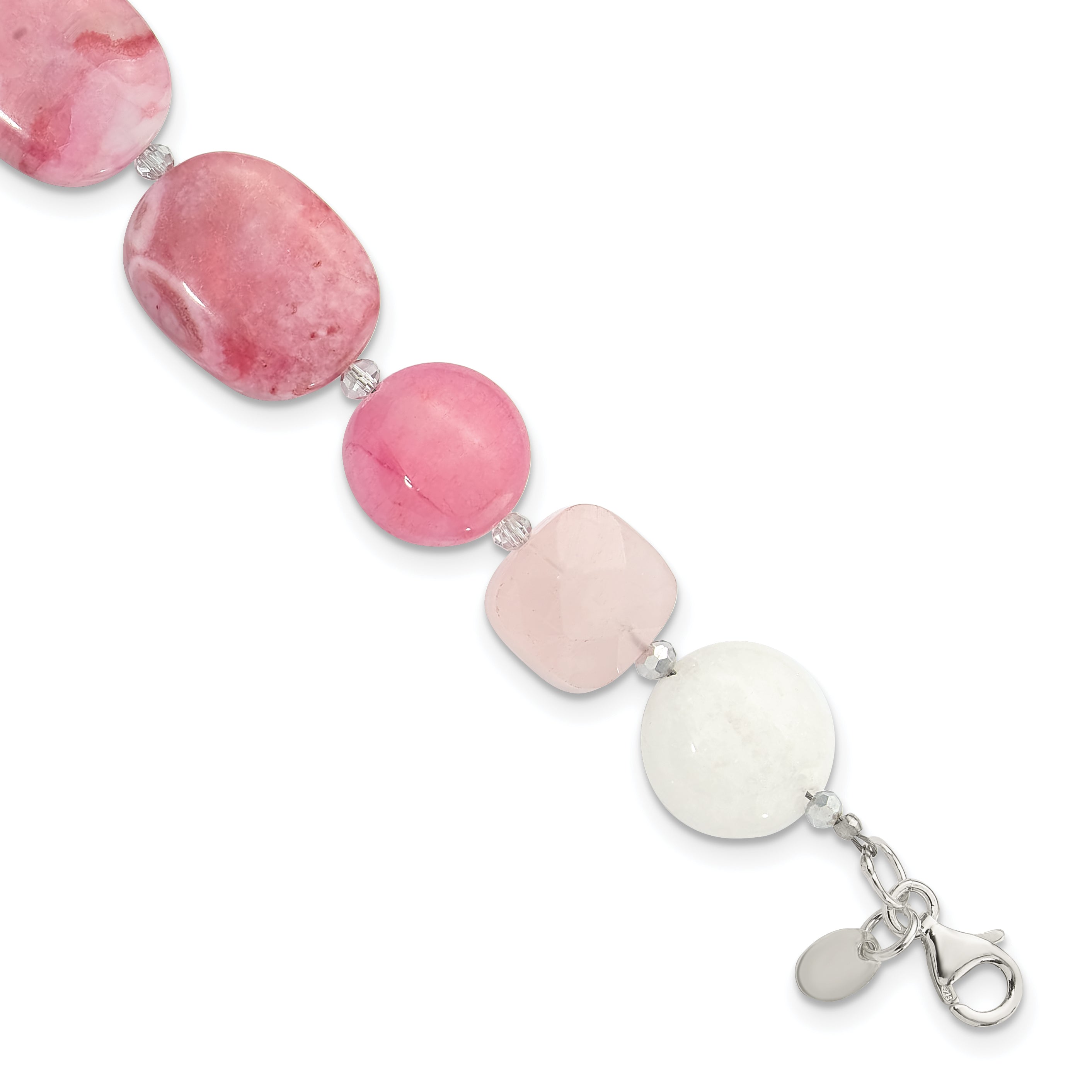 Sterling Silver Pink Agate, Pink/Jade/Rose Quartz/Crystal Bracelet