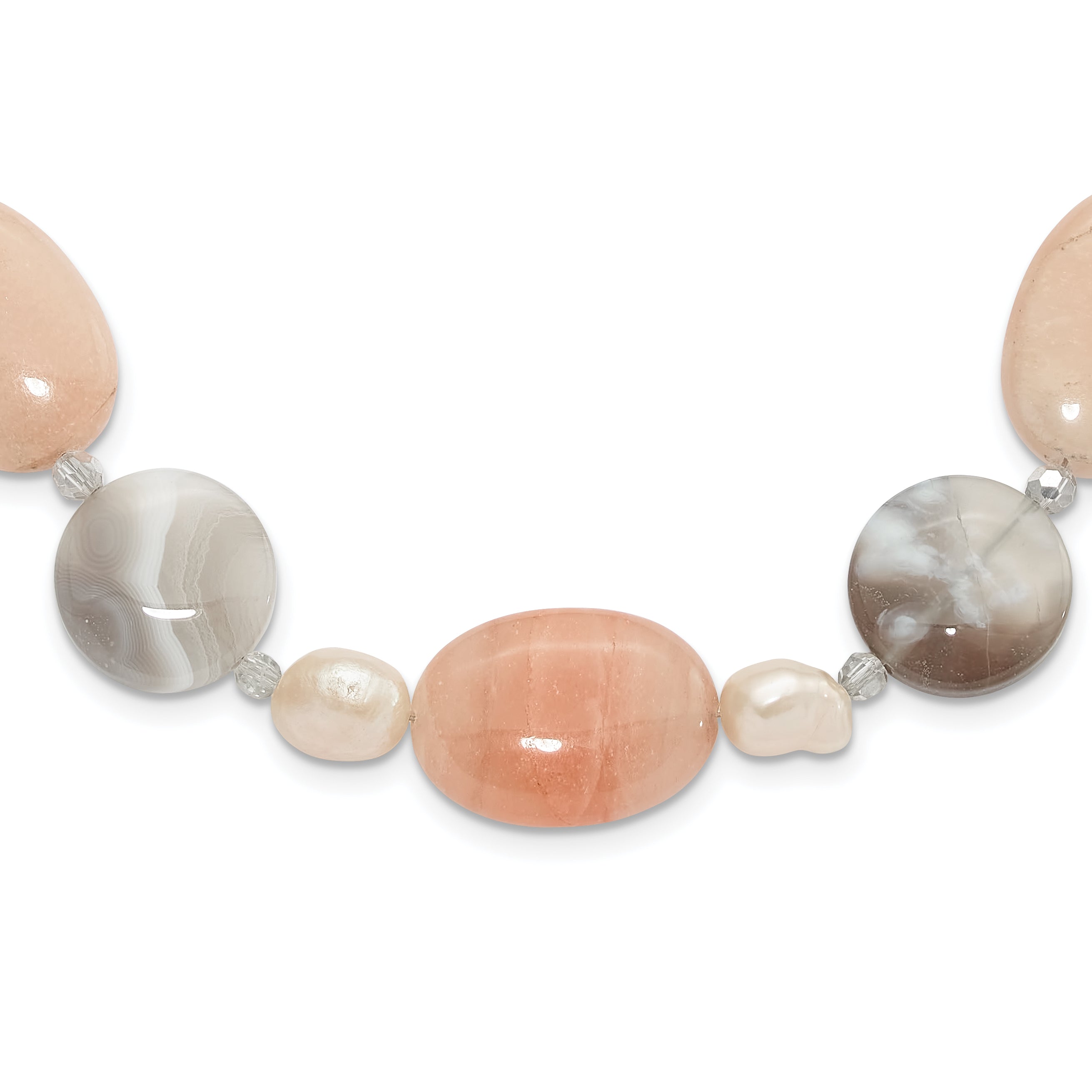 Sterling Silver Aventurine,Crystal and FWC Pearl With 2 Inch Extention Necklace