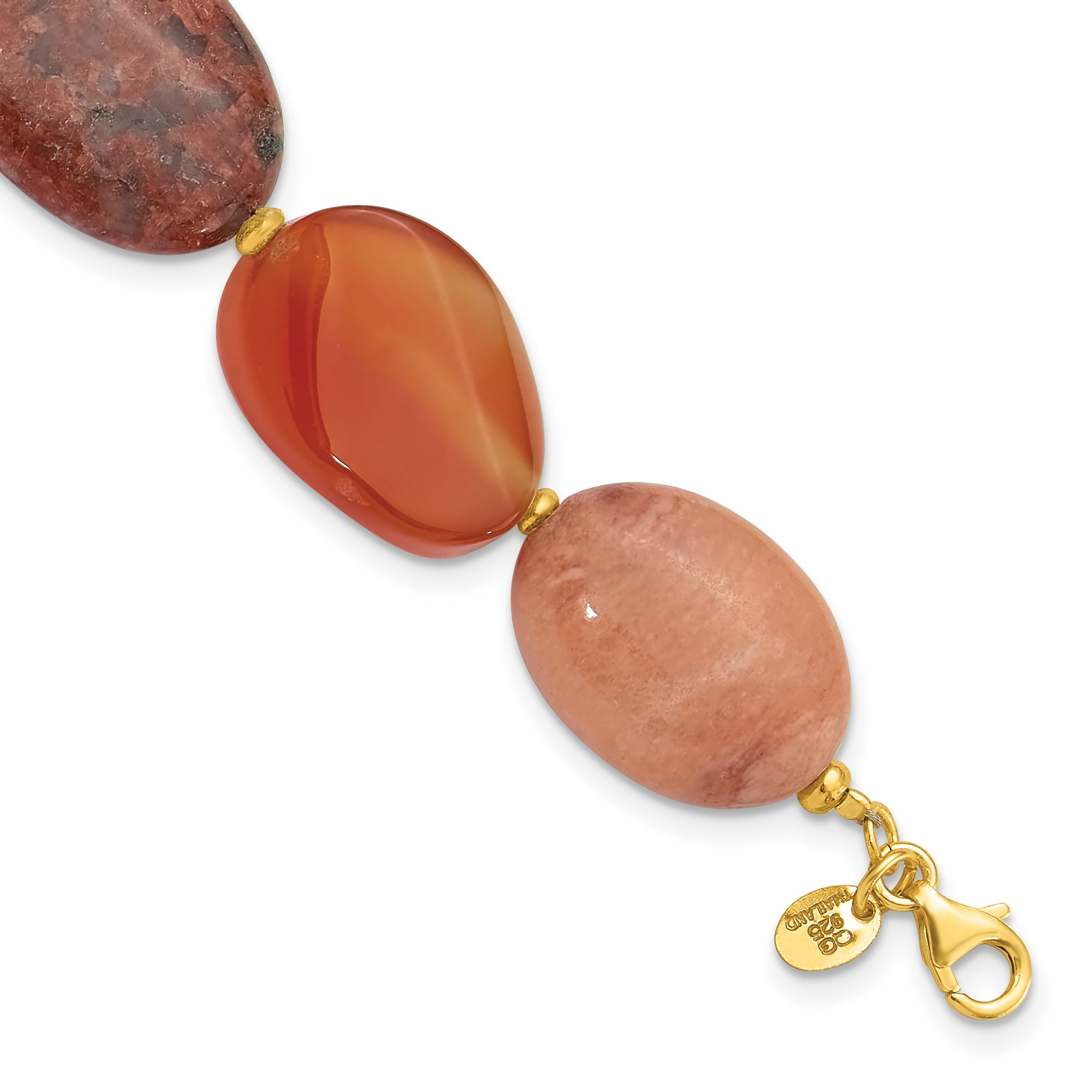 Sterling Silver Gold-plated Aventurine/Carnelian/Jasper 1in ext Bracelet