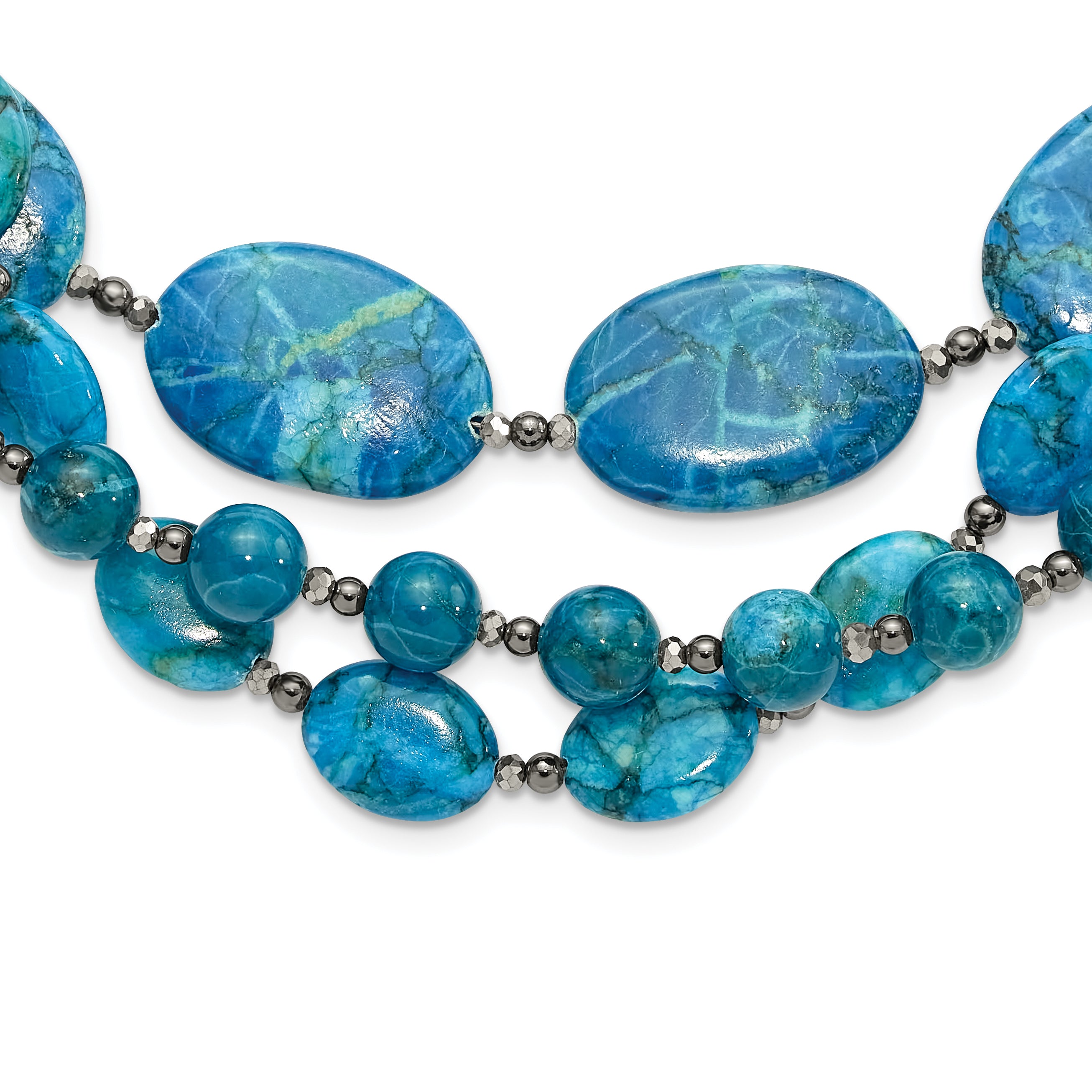 Sterling Silver Hematite,Howlite,Jasper,Crystal w/2in ext Necklace