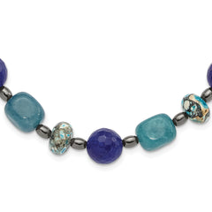 Sterling Silver Agate,Hematite,Quartz,Chip Composite 2in ext Necklace