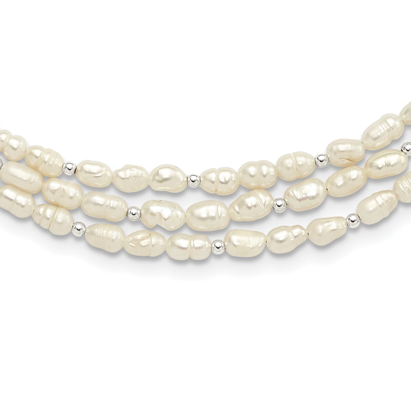 Sterling Silver FWC Pearl 3-Strand 18in With 2 Inch Extention Necklace