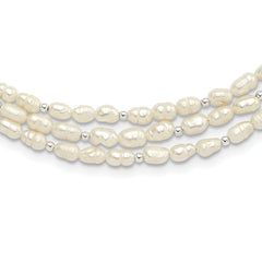 Sterling Silver FWC Pearl 3-Strand 18in With 2 Inch Extention Necklace
