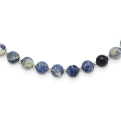Sterling Silver Blue Sodalite Beaded 19in With 2 Inch Extention Necklace