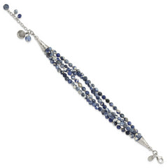 Sterling Silver Blue/White Sodalite Beaded 4-Strand 1in ext Bracelet