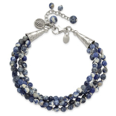 Sterling Silver Blue/White Sodalite Beaded 4-Strand 1in ext Bracelet