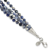 Sterling Silver Blue/White Sodalite Beaded 4-Strand 1in ext Bracelet