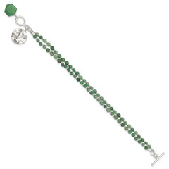 Sterling Silver Aventurine Beaded 8.25in Bracelet