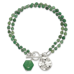 Sterling Silver Aventurine Beaded 8.25in Bracelet