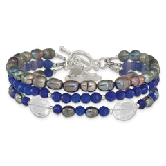 Sterling Silver Grey FWC Pearl and Quartz 7.25in Bracelet