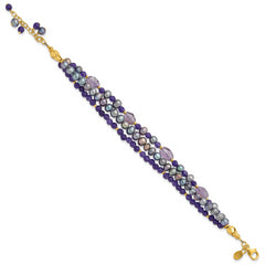 Sterling Silver Gold-plated FWC Pearl/Purple Quartz 1in ext. Bracelet