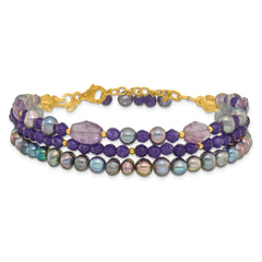 Sterling Silver Gold-plated FWC Pearl/Purple Quartz 1in ext. Bracelet