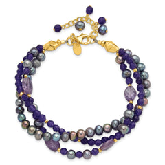 Sterling Silver Gold-plated FWC Pearl/Purple Quartz 1in ext. Bracelet