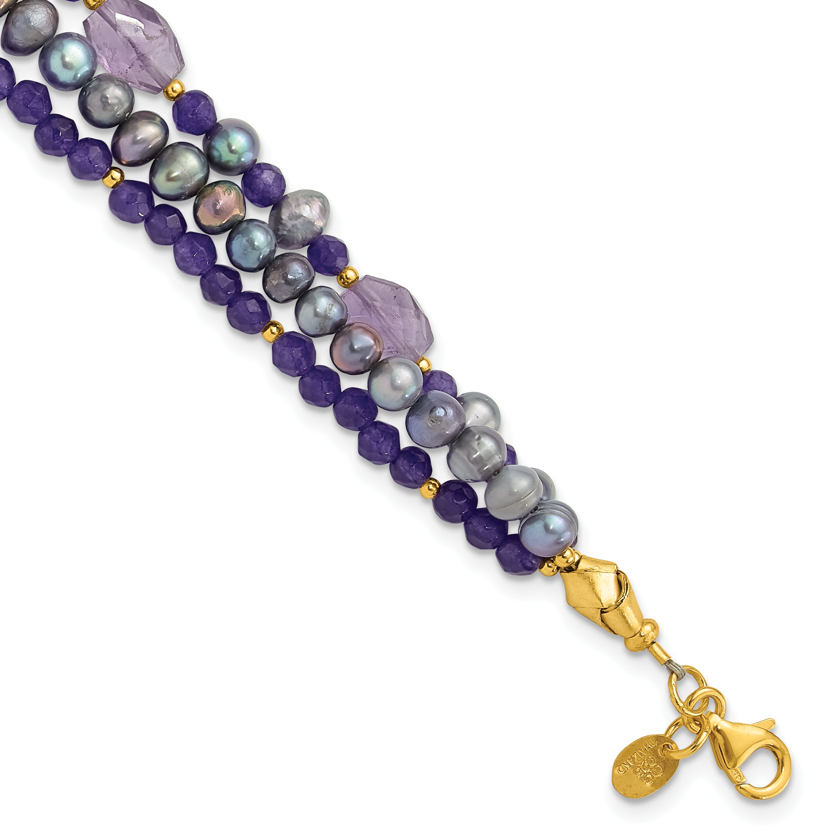 Sterling Silver Gold-plated FWC Pearl/Purple Quartz 1in ext. Bracelet