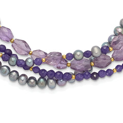 Sterling Silver Gold-plated Multi Stone Adj. 17in or 40in Necklace