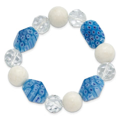 White Jade, Aventurine and Kangsai Glass Beaded Stretch Bracelet