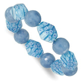 Blue Agate and Kangsai Glass Beaded Stretch Bracelet