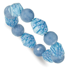 Blue Agate and Kangsai Glass Beaded Stretch Bracelet