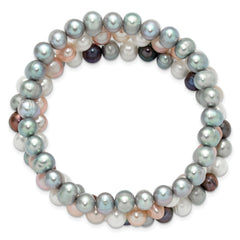 6-7mm Grey, White, Black and Pink Semi-Round Freshwater Cultured Pearl 5-piece Stretch Bracelet Set