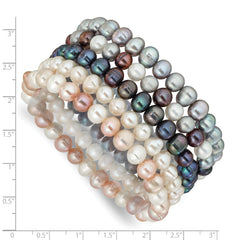 6-7mm Grey, White, Black and Pink Semi-Round Freshwater Cultured Pearl 5-piece Stretch Bracelet Set