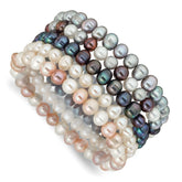 6-7mm Grey, White, Black and Pink Semi-Round Freshwater Cultured Pearl 5-piece Stretch Bracelet Set