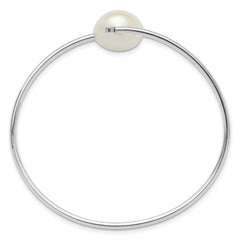 Sterling Silver Rhodium-plated 13-14mm White Freshwater Cultured Pearl and CZ Flexible Bangle
