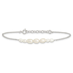 Sterling Silver E-coated with Freshwater Cultured Pearl w/1in ext Bracelet