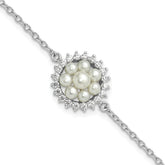 Sterling Silver RH-plated 3-5mm FWC Pearl CZ 7.25in w/1in ext Bracelet