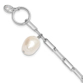 Sterling Silver Rhod-plated Paperclip CZ/FWC Pearl Toggle Bracelet