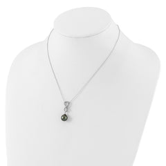 Sterling Silver Rhodium-plated 9-10mm Black Teardrop Tahitian Saltwater Cultured Pearl and CZ Infinity 16.75 inch Necklace and Post Dangle Earrings Set