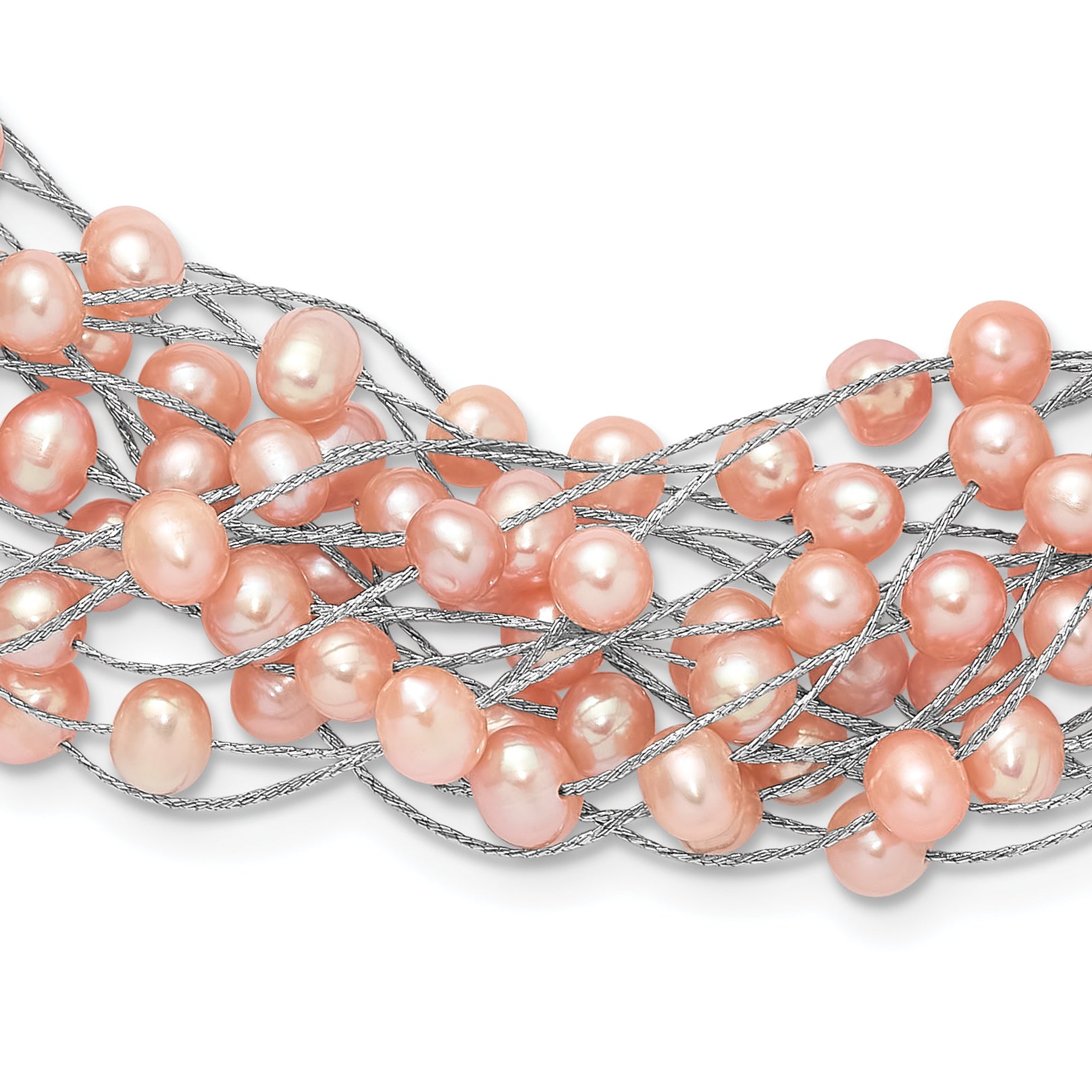 Sterling Silver Rhodium-plated 5-5.5mm Pink Semi-Round Freshwater Cultured Pearl Multi Strand 18 inch Necklace