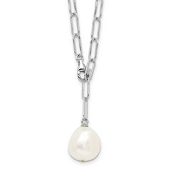 Sterling Silver Rhodium-Rhodium-Plated 12-13mm Teardrop Freshwater Cultured Pearl Adjustable 24 inch Necklace