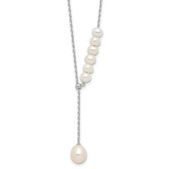Sterling Silver Rhodium-Rhodium-Plated 4.5-8.5mm White Teardrop and Semi-Round Freshwater Cultured Pearl 15.5 inch with 1.75 inch Extension Necklace