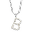 Sterling Silver Rhodium-Rhodium-Plated 3-5.5mm White Button Freshwater Cultured Pearl LETTER B 18 inch Necklace