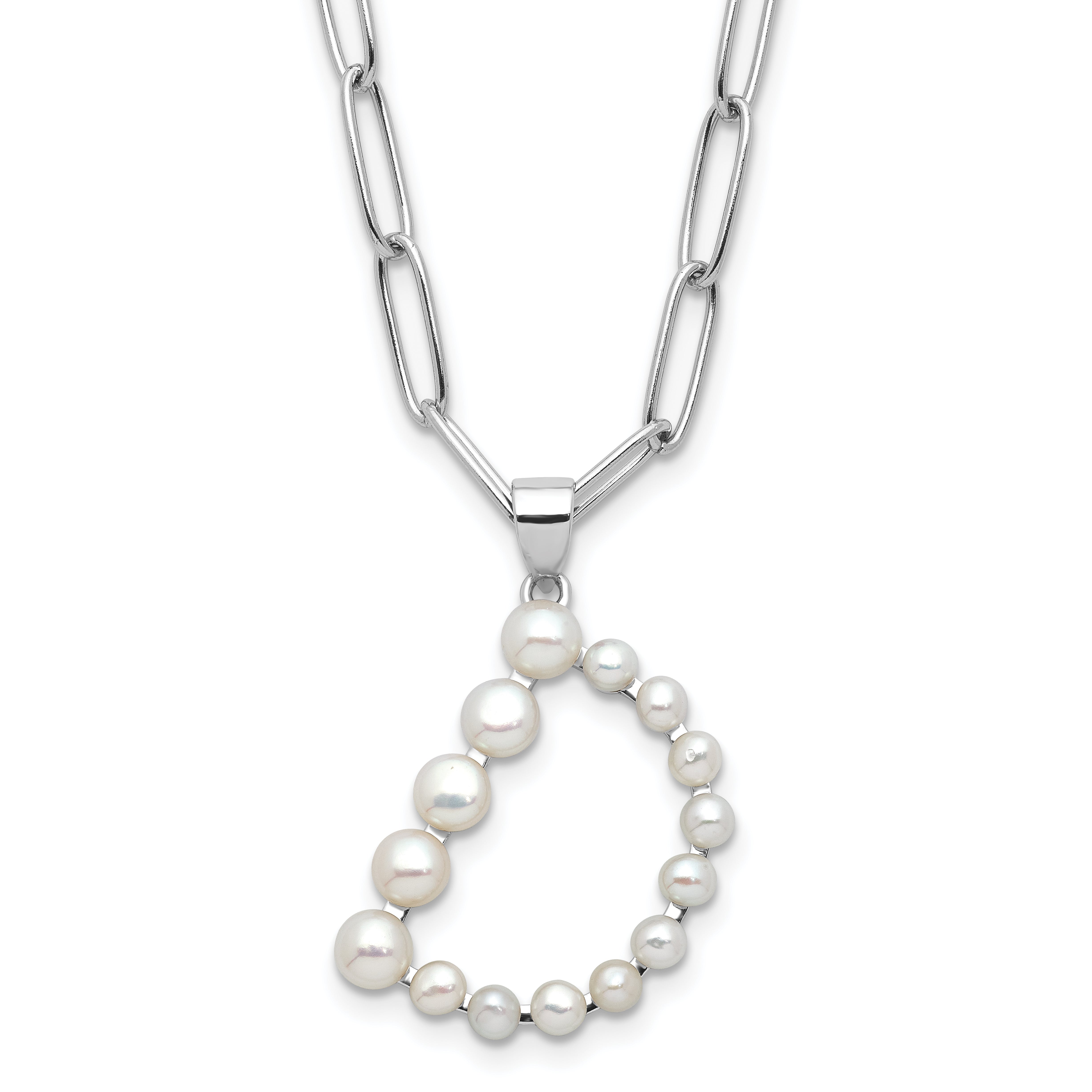 Sterling Silver Rhodium-Rhodium-Plated 3-5.5mm White Button Freshwater Cultured Pearl LETTER D 18 inch Necklace
