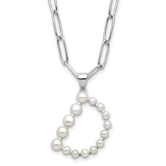 Sterling Silver Rhodium-Rhodium-Plated 3-5.5mm White Button Freshwater Cultured Pearl LETTER D 18 inch Necklace