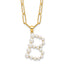 Sterling Silver Gold-plated 3-5.5mm White Button Freshwater Cultured Pearl LETTER B 18 inch Necklace