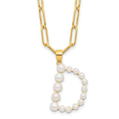 Sterling Silver Gold-plated 3-5.5mm White Button Freshwater Cultured Pearl LETTER D 18 inch Necklace