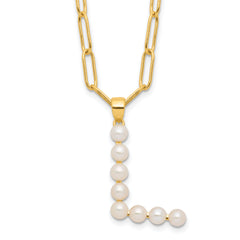 Sterling Silver Gold-plated 3-5.5mm White Button Freshwater Cultured Pearl LETTER L 18 inch Necklace