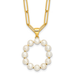 Sterling Silver Gold-plated 3-5.5mm White Button Freshwater Cultured Pearl LETTER O 18 inch Necklace