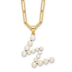 Sterling Silver Gold-plated 3-5.5mm White Button Freshwater Cultured Pearl LETTER W 18 inch Necklace