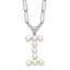 Sterling Silver Rhodium-Rhodium-Plated 3-5.5mm White Button Freshwater Cultured Pearl LETTER I 18 inch Necklace