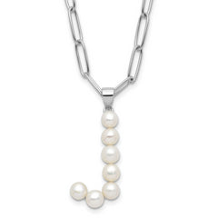 Sterling Silver Rhodium-Rhodium-Plated 3-5.5mm White Button Freshwater Cultured Pearl LETTER J 18 inch Necklace