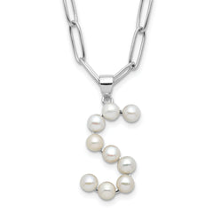 Sterling Silver Rhodium-Rhodium-Plated 3-5.5mm White Button Freshwater Cultured Pearl LETTER S 18 inch Necklace