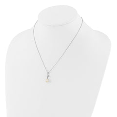 Sterling Silver Rhodium-plated 7-8mm White Teardrop Freshwater Cultured Pearl and CZ 17 inch Necklace and Post Dangle Earrings Set