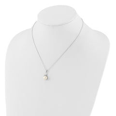 Sterling Silver Rhodium-plated 6-9mm White Button Freshwater Cultured Pearl and CZ 17 inch Necklace and Leverback Earrings Set