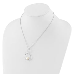 Sterling Silver Rhodium-plated 10-11mm White Button Freshwater Cultured Pearl 15.5 inch with 1.75 inch Necklace and Post Dangle Earrings Set