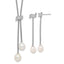 Sterling Silver Rhodium-plated 8-10mm White Teardrop Freshwater Cultured Pearl and CZ 18 inch with 2 inch Extension Necklace and Post Dangle Earrings Set